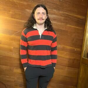 VINTAGE 90s Mickey Mouse Rugby Shirt Size M Striped Retro Preppy Disney